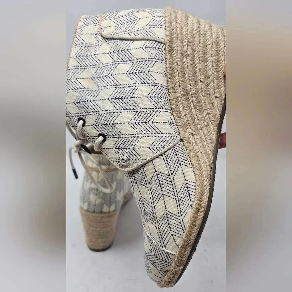 TOMS Desert Wedge Ink Sashiko Espadrilles Ankle Booties Size 7.5
